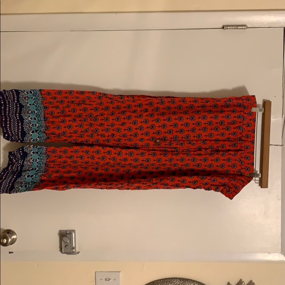 Coral/Blue Patterned Linen Pants